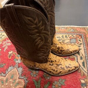 Vintage Handmade Genuine Python Brown and Tan Cowboy Western Boots